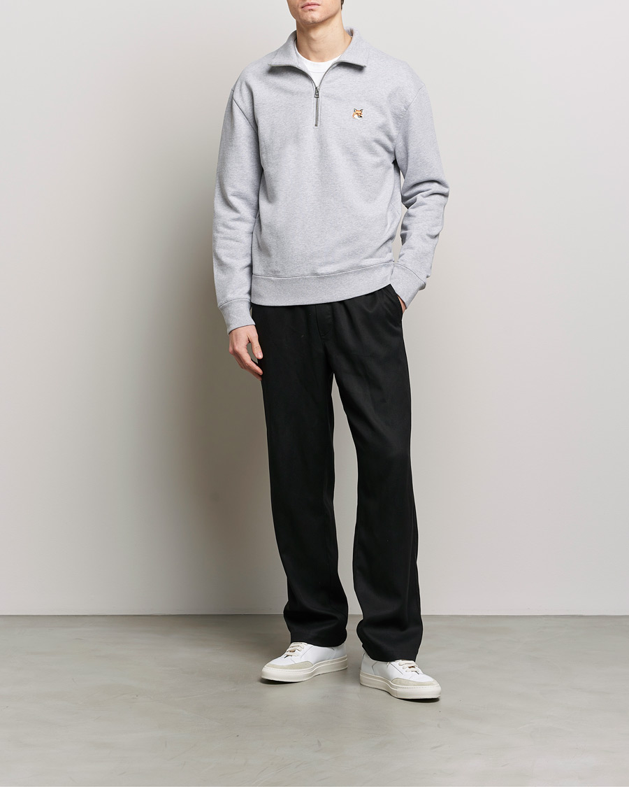 Herre | Gensere | Maison Kitsuné | Fox Head Half Zip Sweatshirt Light Grey Melange