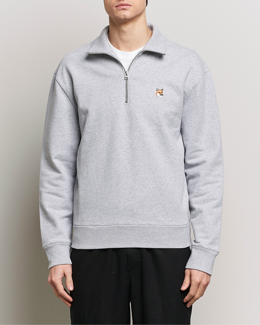 Herre |  | Maison Kitsuné | Fox Head Half Zip Sweatshirt Light Grey Melange