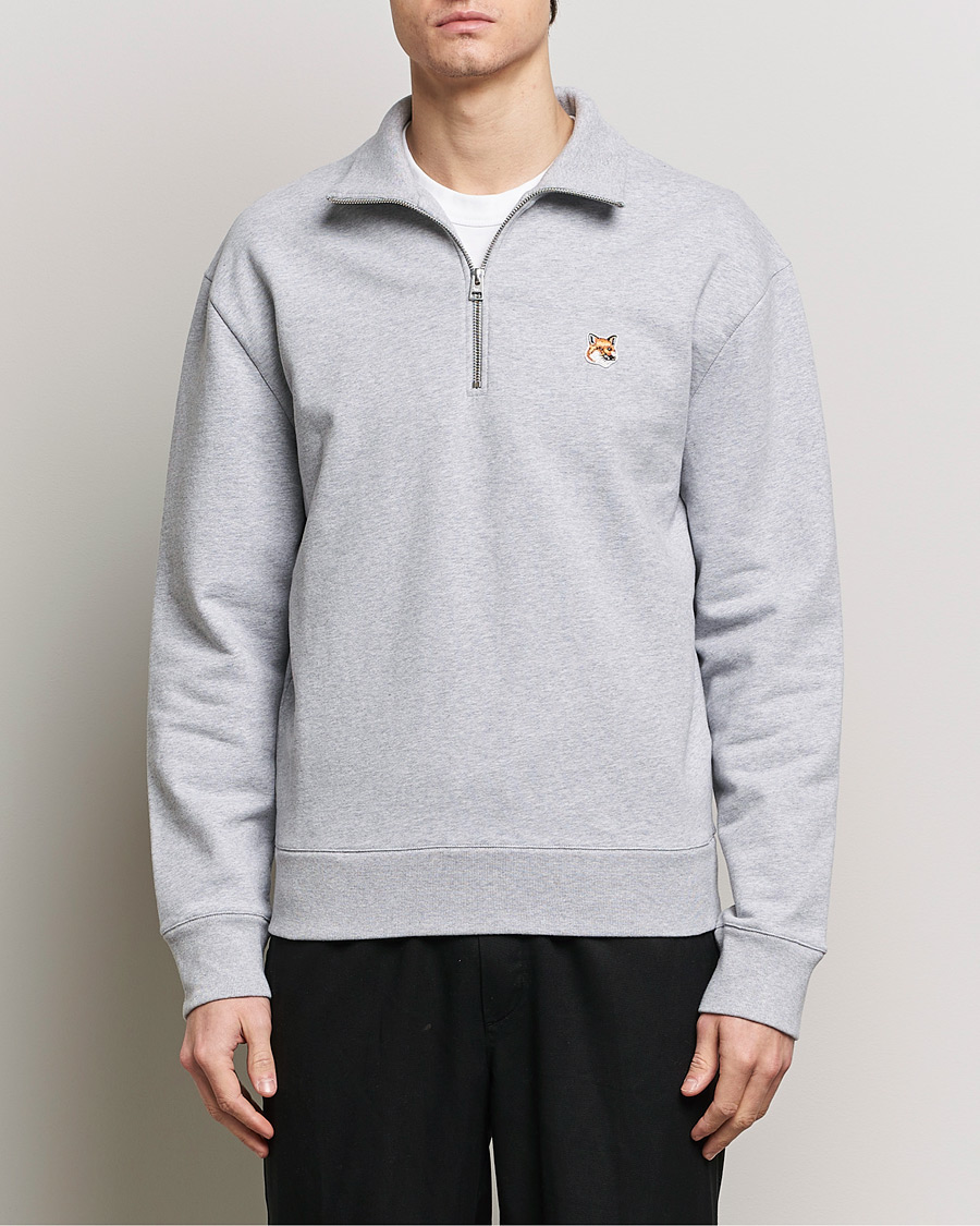 Herre | Avdelinger | Maison Kitsuné | Fox Head Half Zip Sweatshirt Light Grey Melange