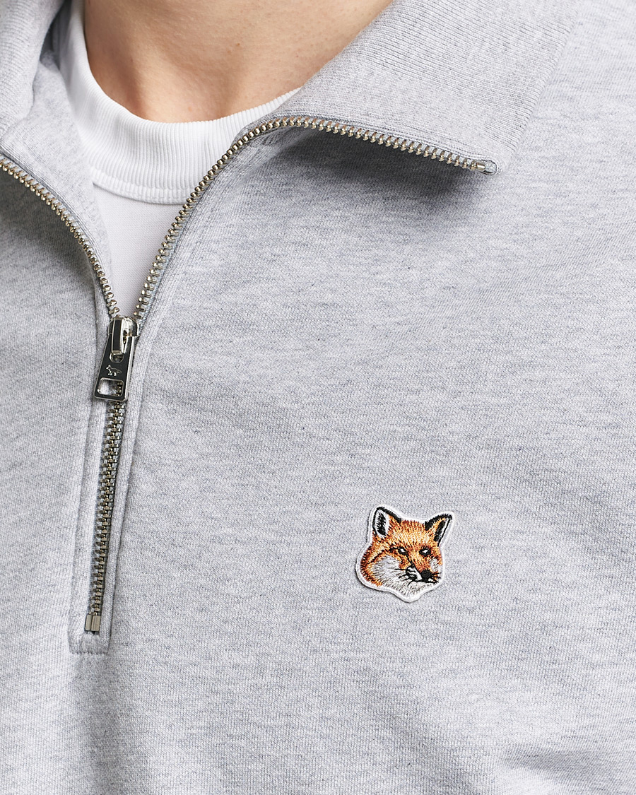 Herre | Gensere | Maison Kitsuné | Fox Head Half Zip Sweatshirt Light Grey Melange