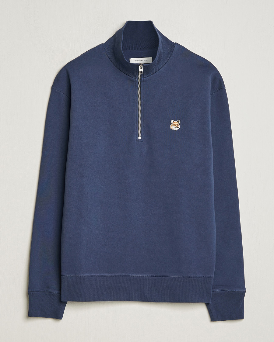 Herre | Gensere | Maison Kitsuné | Fox Head Half Zip Sweatshirt Ink Blue