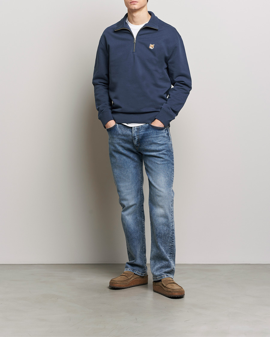 Herre | Gensere | Maison Kitsuné | Fox Head Half Zip Sweatshirt Ink Blue