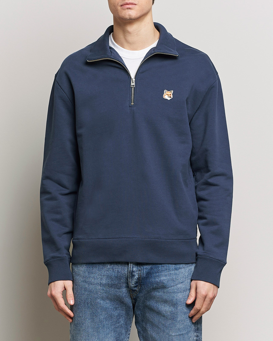 Herre | Salg | Maison Kitsuné | Fox Head Half Zip Sweatshirt Ink Blue