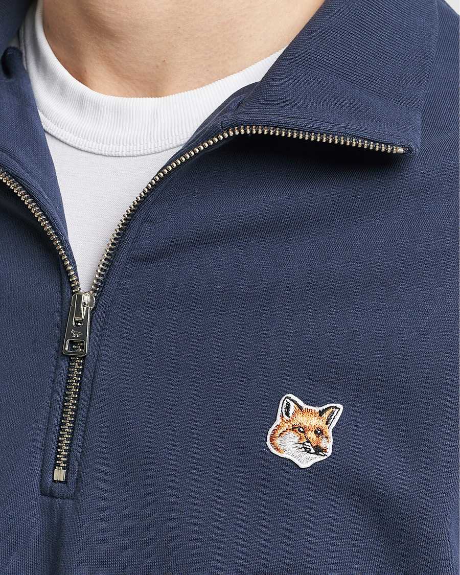 Herre | Gensere | Maison Kitsuné | Fox Head Half Zip Sweatshirt Ink Blue