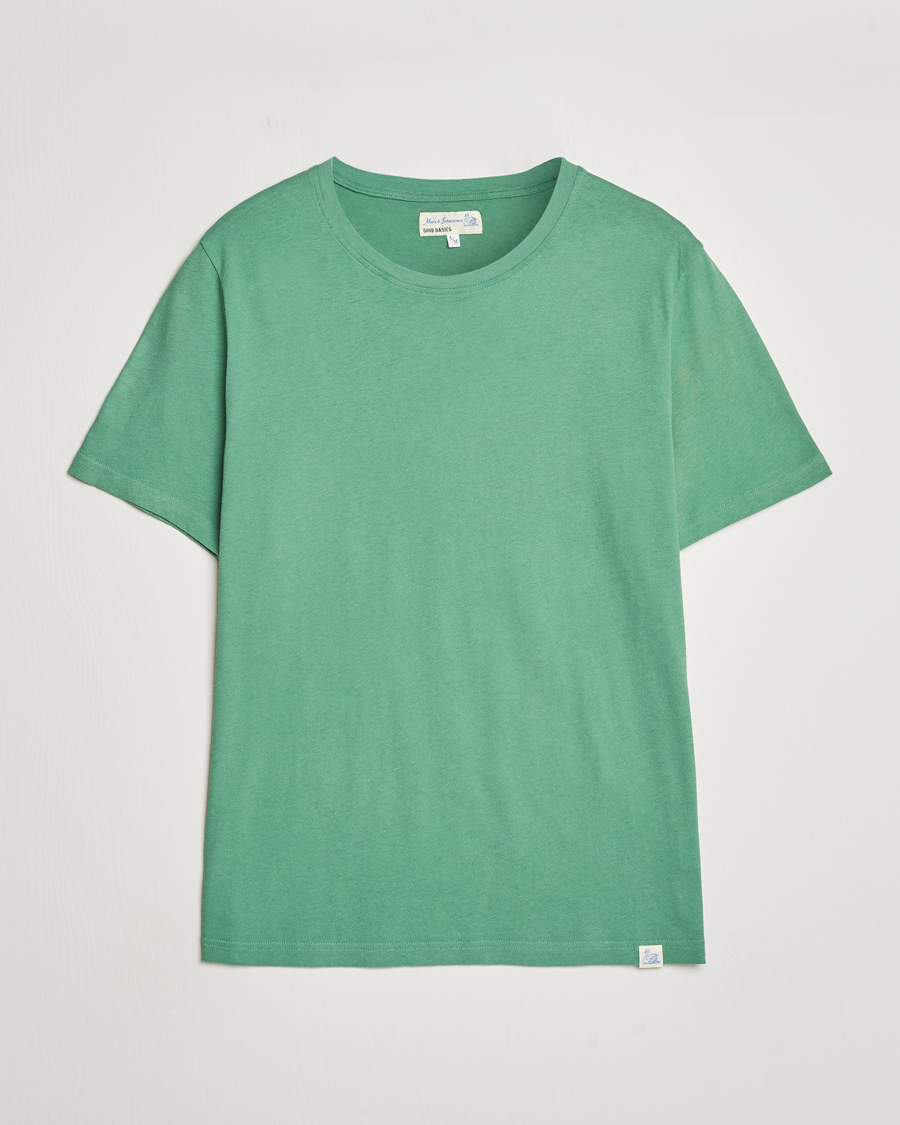Herre | T-Shirts | Merz b. Schwanen | Organic Cotton Washed Crew Neck T-Shirt Grass Green