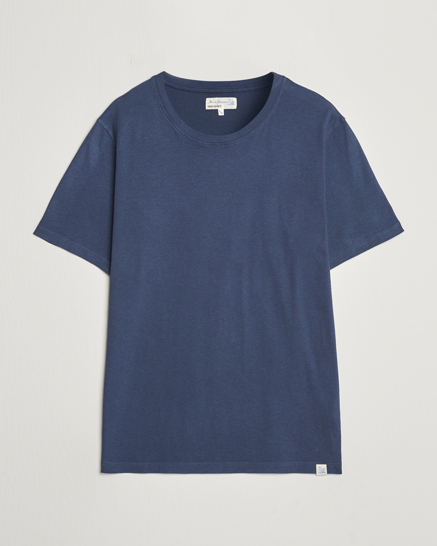 Herre | T-Shirts | Merz b. Schwanen | Organic Cotton Washed Crew Neck T-Shirt Denim Blue