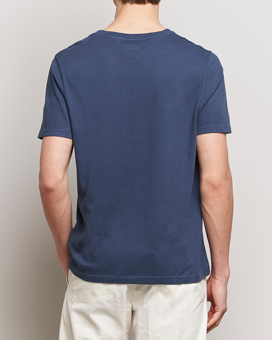 Herre | T-Shirts | Merz b. Schwanen | Organic Cotton Washed Crew Neck T-Shirt Denim Blue