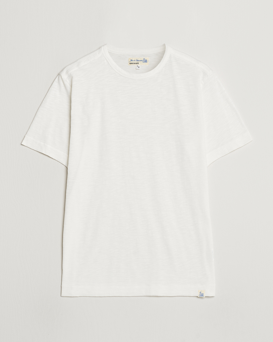 Herre | T-Shirts | Merz b. Schwanen | Organic Pima Cotton Slub Crew Neck T-Shirt White