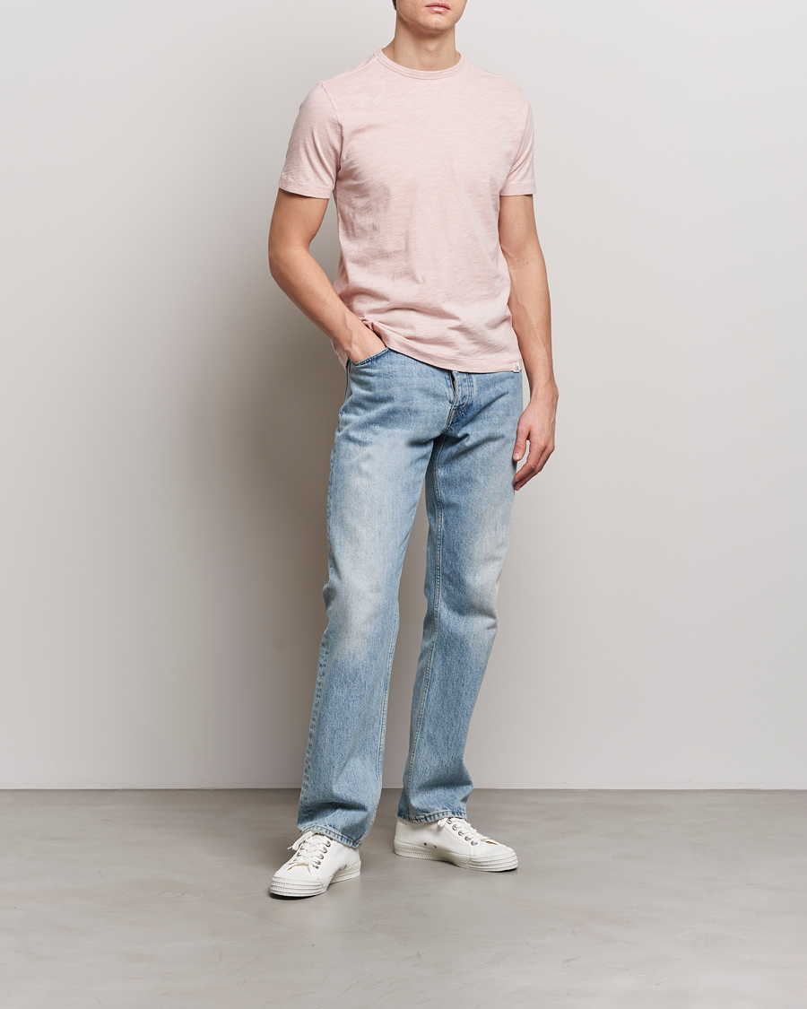 Herre | T-Shirts | Merz b. Schwanen | Organic Pima Cotton Slub Crew Neck T-Shirt Dusted Pink