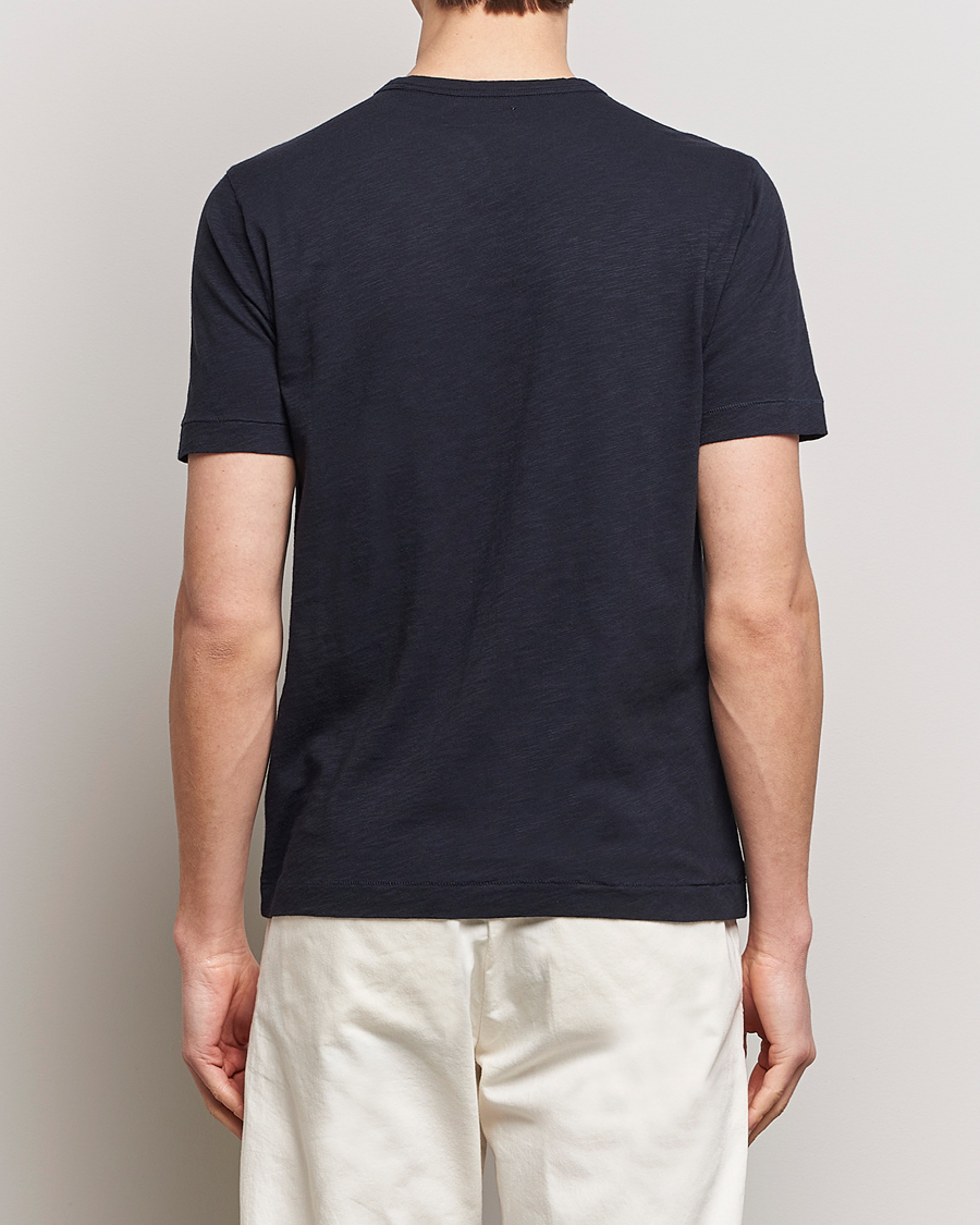 Herre | T-Shirts | Merz b. Schwanen | Organic Pima Cotton Slub Crew Neck T-Shirt Dark Navy