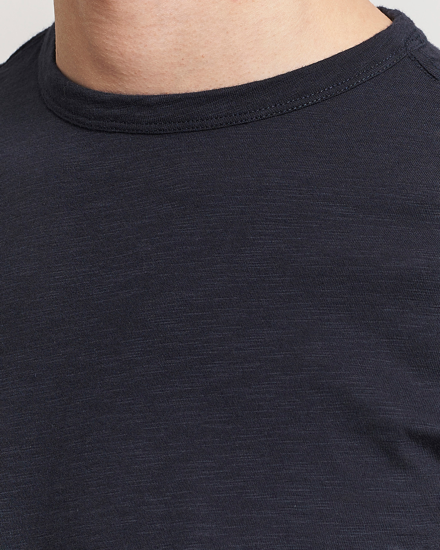 Herre | T-Shirts | Merz b. Schwanen | Organic Pima Cotton Slub Crew Neck T-Shirt Dark Navy