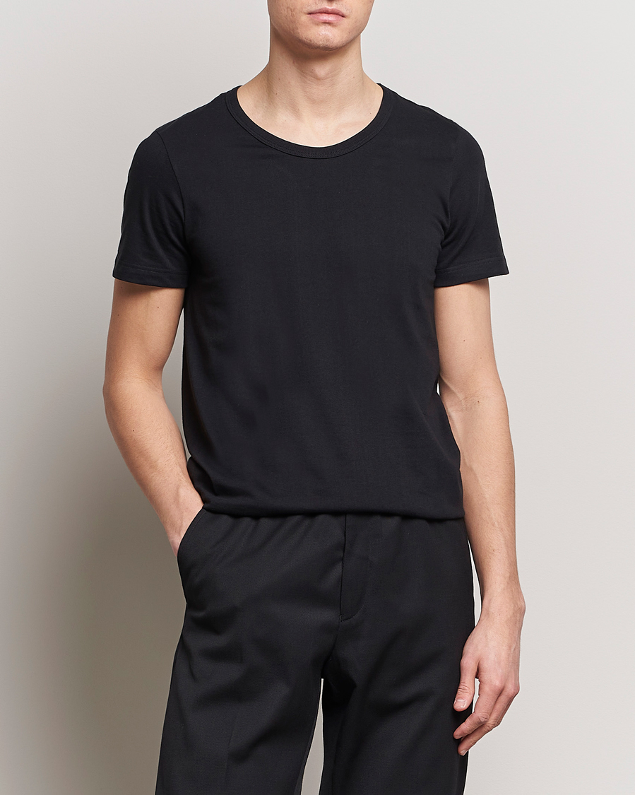 Herre | Svarte t-skjorter | Merz b. Schwanen | 1970s Classic Loopwheeled V-Neck T-Shirt Black