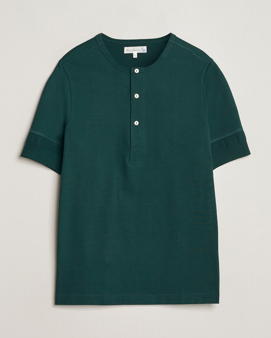 Herre | T-Shirts | Merz b. Schwanen | Short Sleeve Organic Cotton Henley Classic Green
