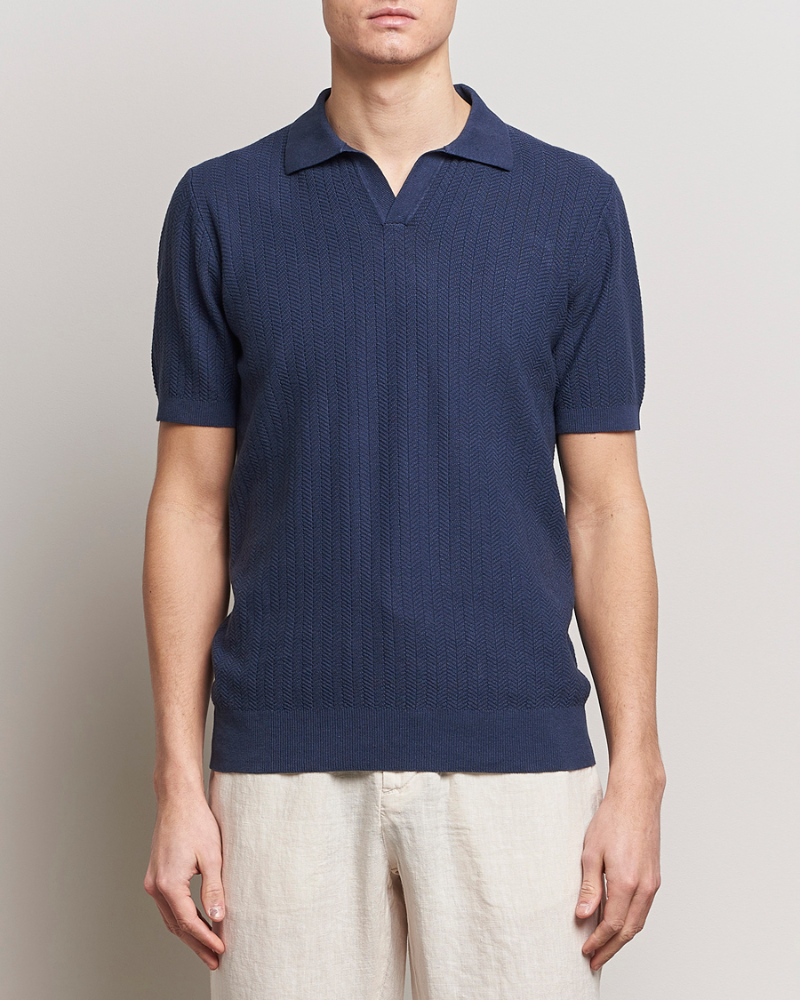 Herre | Klær | Altea | Knitted Chevron Polo Navy