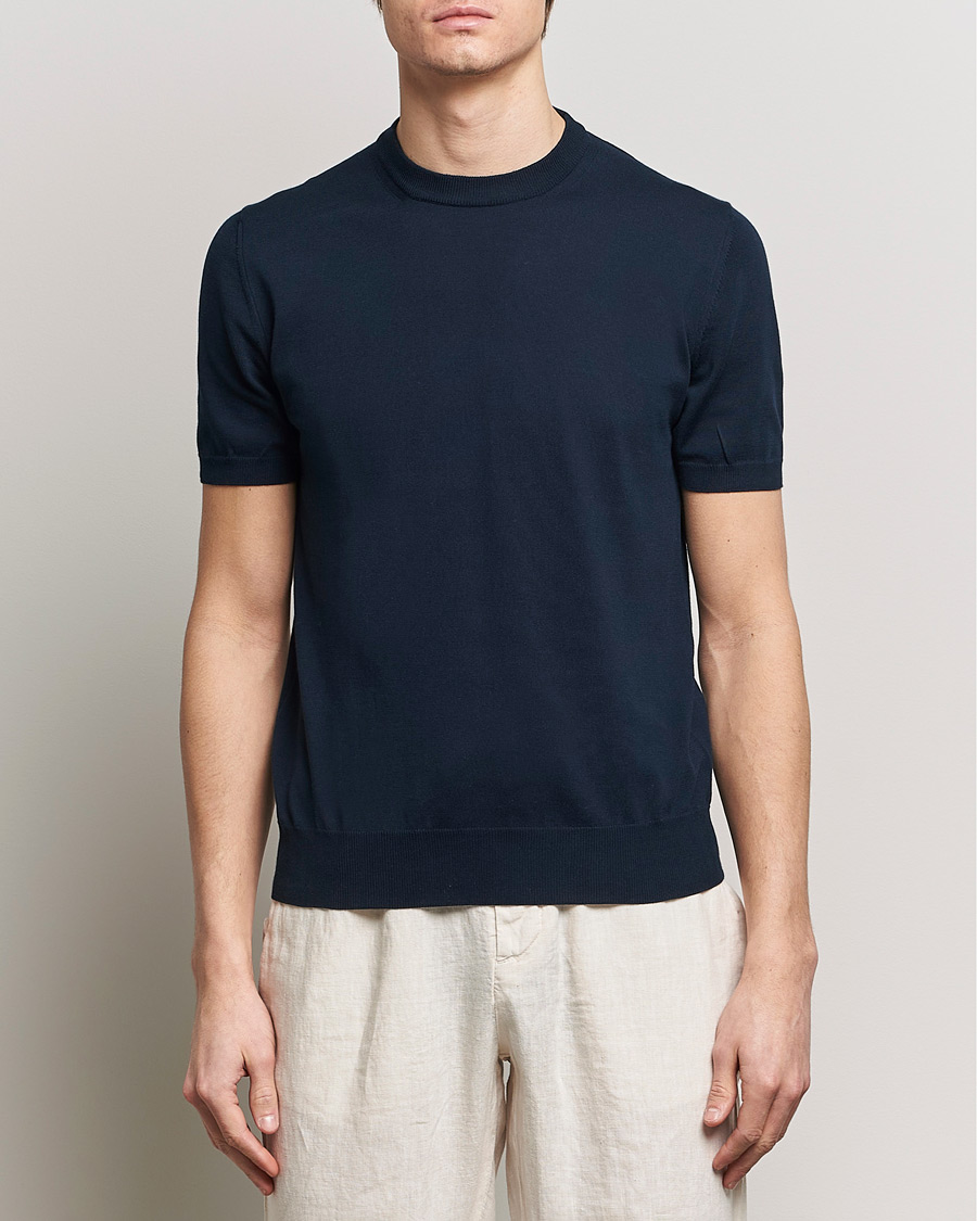 Herre |  | Altea | Extrafine Cotton Knit T-Shirt Navy