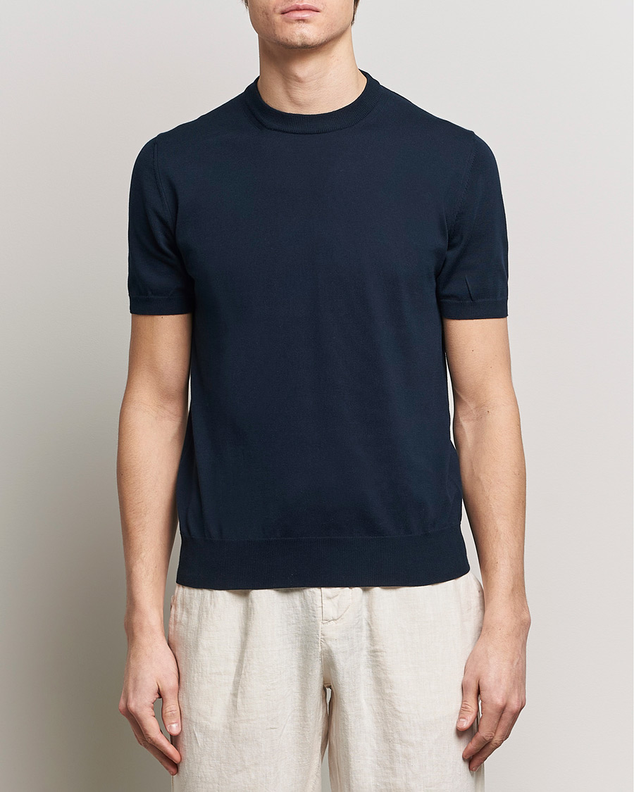 Herre | Klær | Altea | Extrafine Cotton Knit T-Shirt Navy