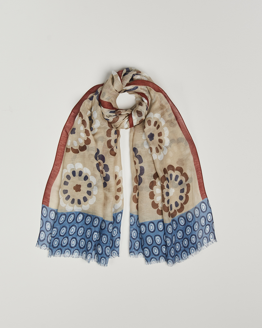 Herre |  | Altea | Printed Linen Scarf Beige/Burgundy