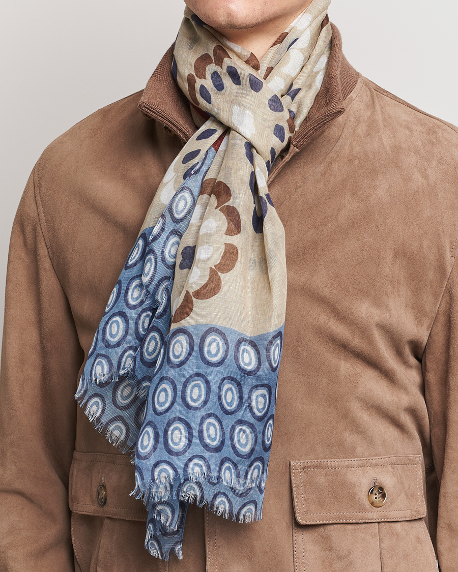 Herre | Italian Department | Altea | Printed Linen Scarf Beige/Burgundy