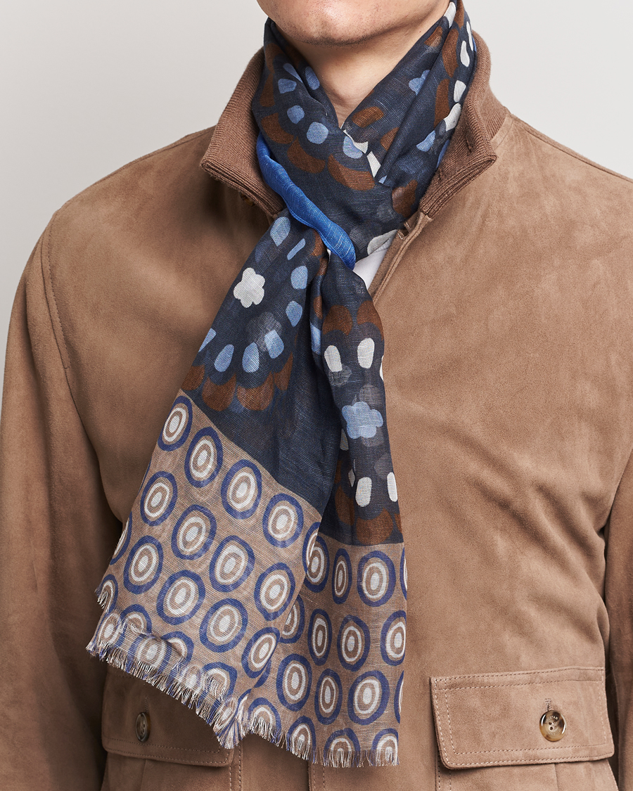 Herre | Assesoarer | Altea | Printed Linen Scarf Blue/Beige