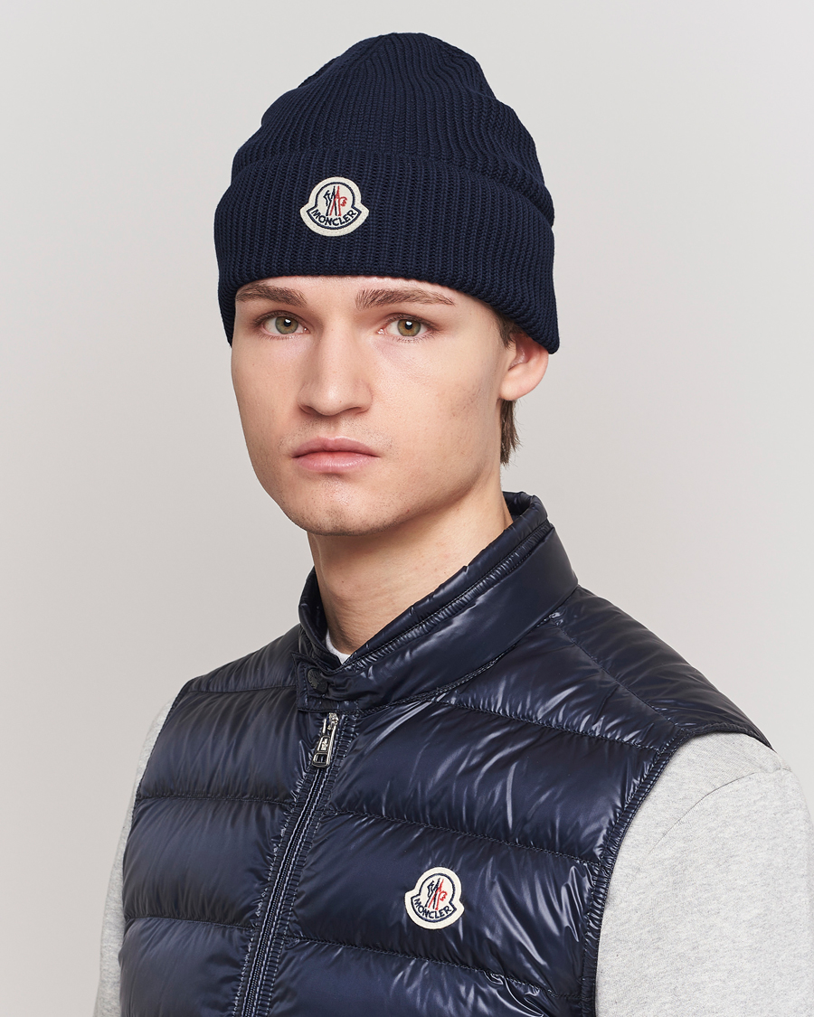 Herre | Tilbehør | Moncler | Ribbed Wool Beanie Navy