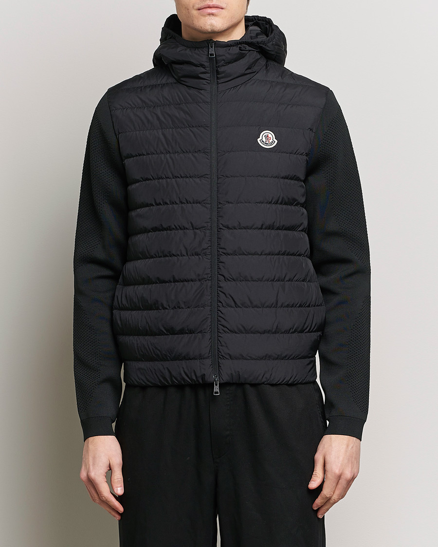 Herre | Luxury Brands | Moncler | Hooded Hybrid Zip Cardigan Black