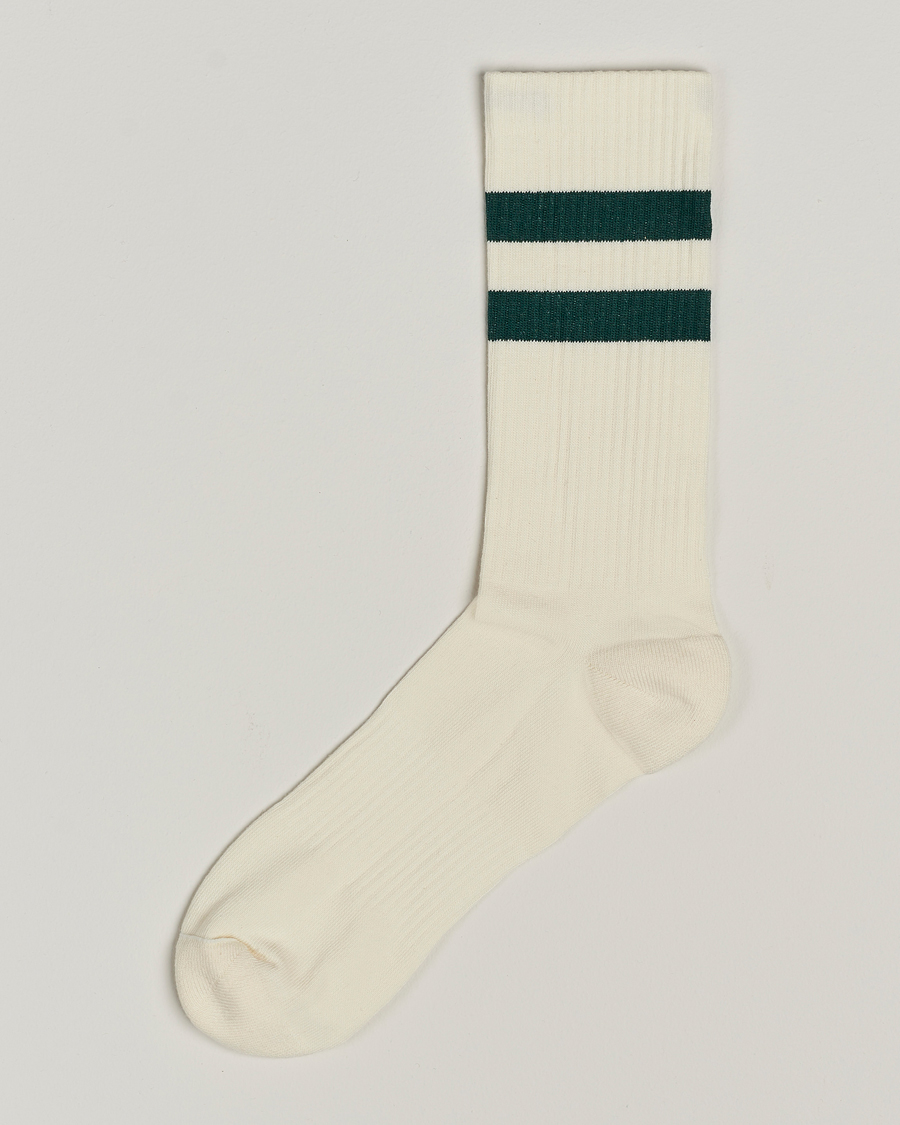 Herre | Undertøy | Sweyd | Two Stripe Cotton Socks White/Green