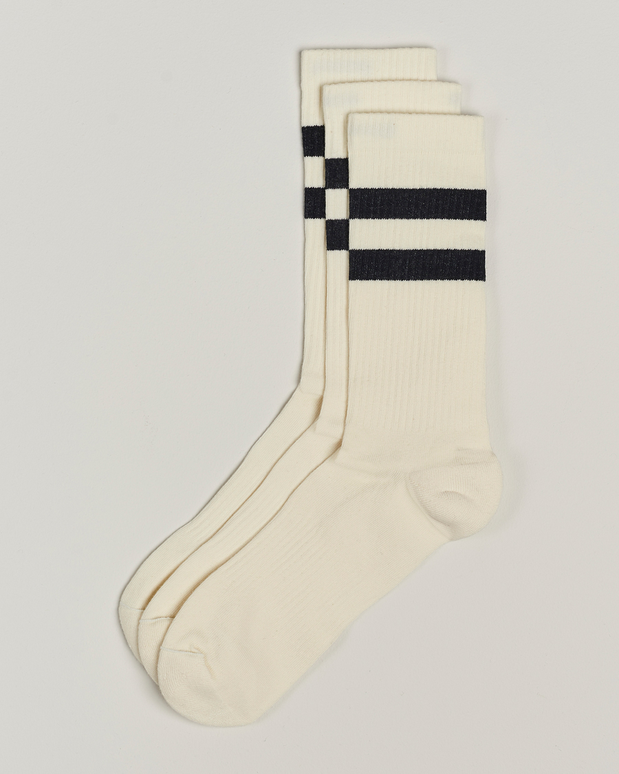 Herre | Undertøy | Sweyd | 3-Pack Two Stripe Cotton Socks White/Black
