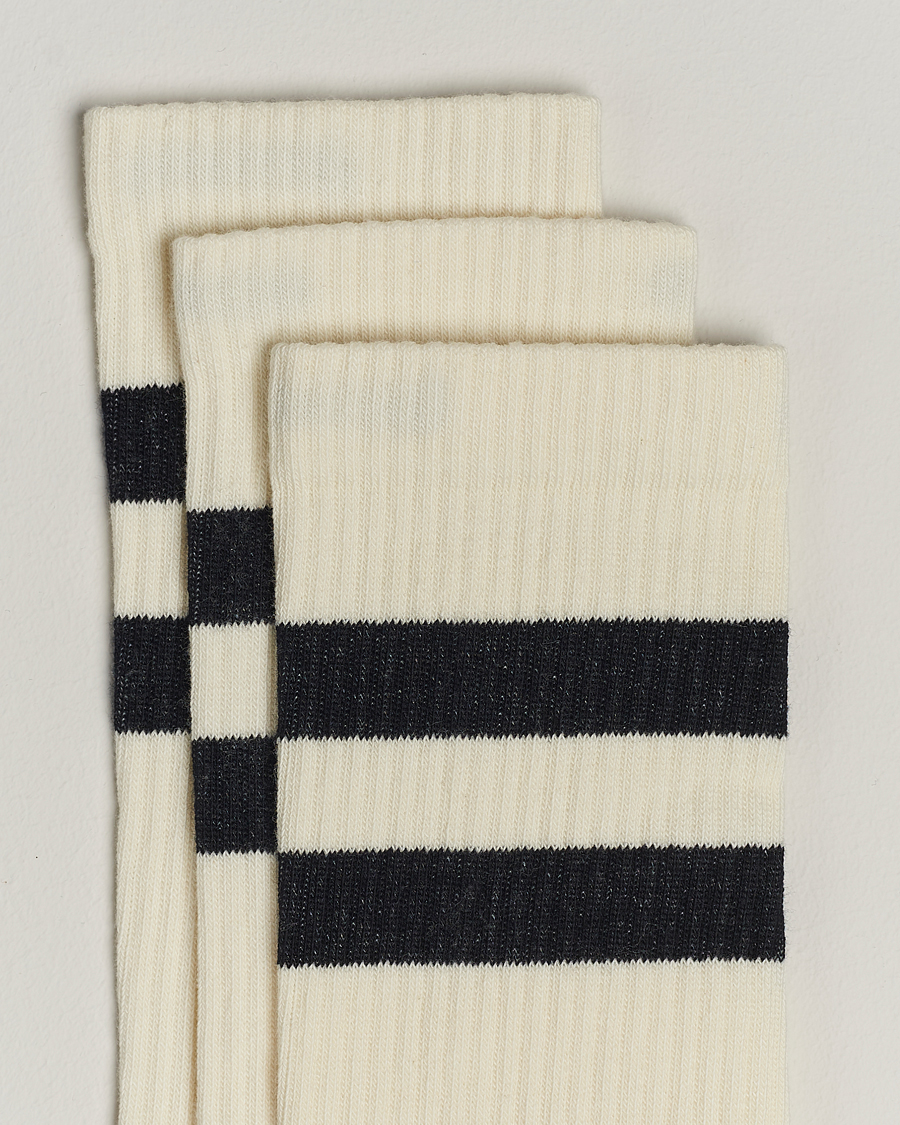Herre | Undertøy | Sweyd | 3-Pack Two Stripe Cotton Socks White/Black