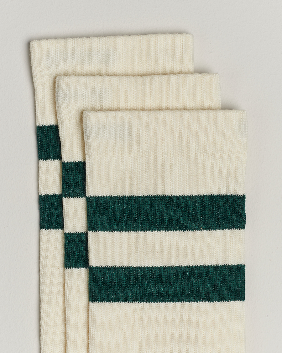 Herre | Undertøy | Sweyd | 3-Pack Two Stripe Cotton Socks White/Green