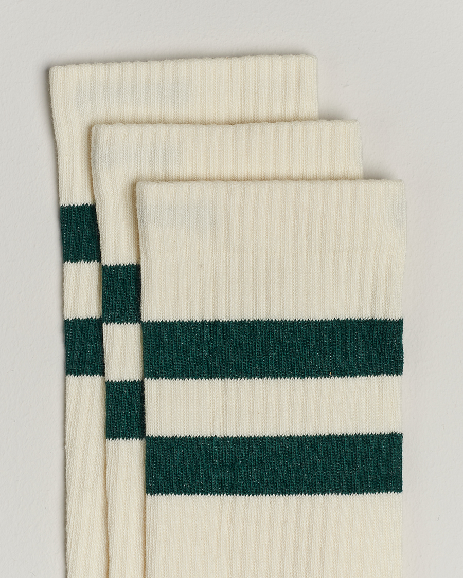 Herr |  | Sweyd | 3-Pack Two Stripe Cotton Socks White/Green