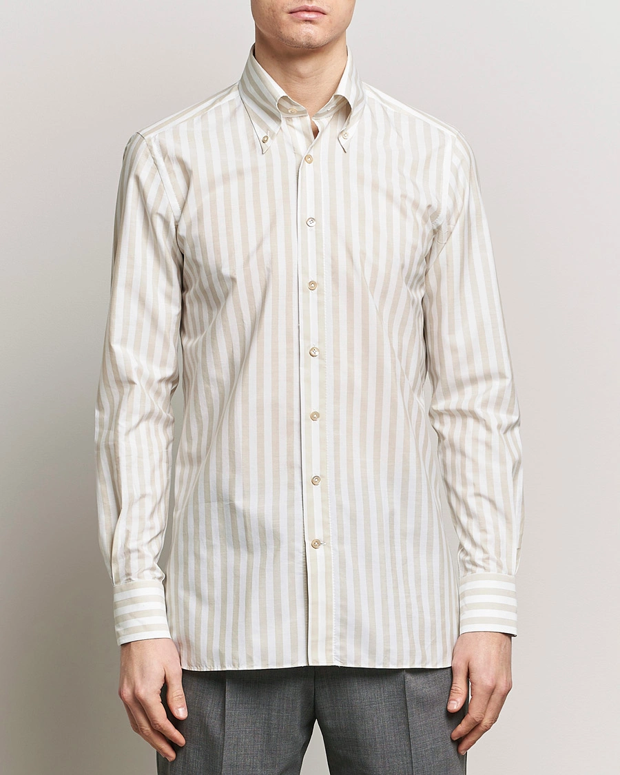 Herre | Luxury Brands | 100Hands | Striped Cotton Shirt Brown/White
