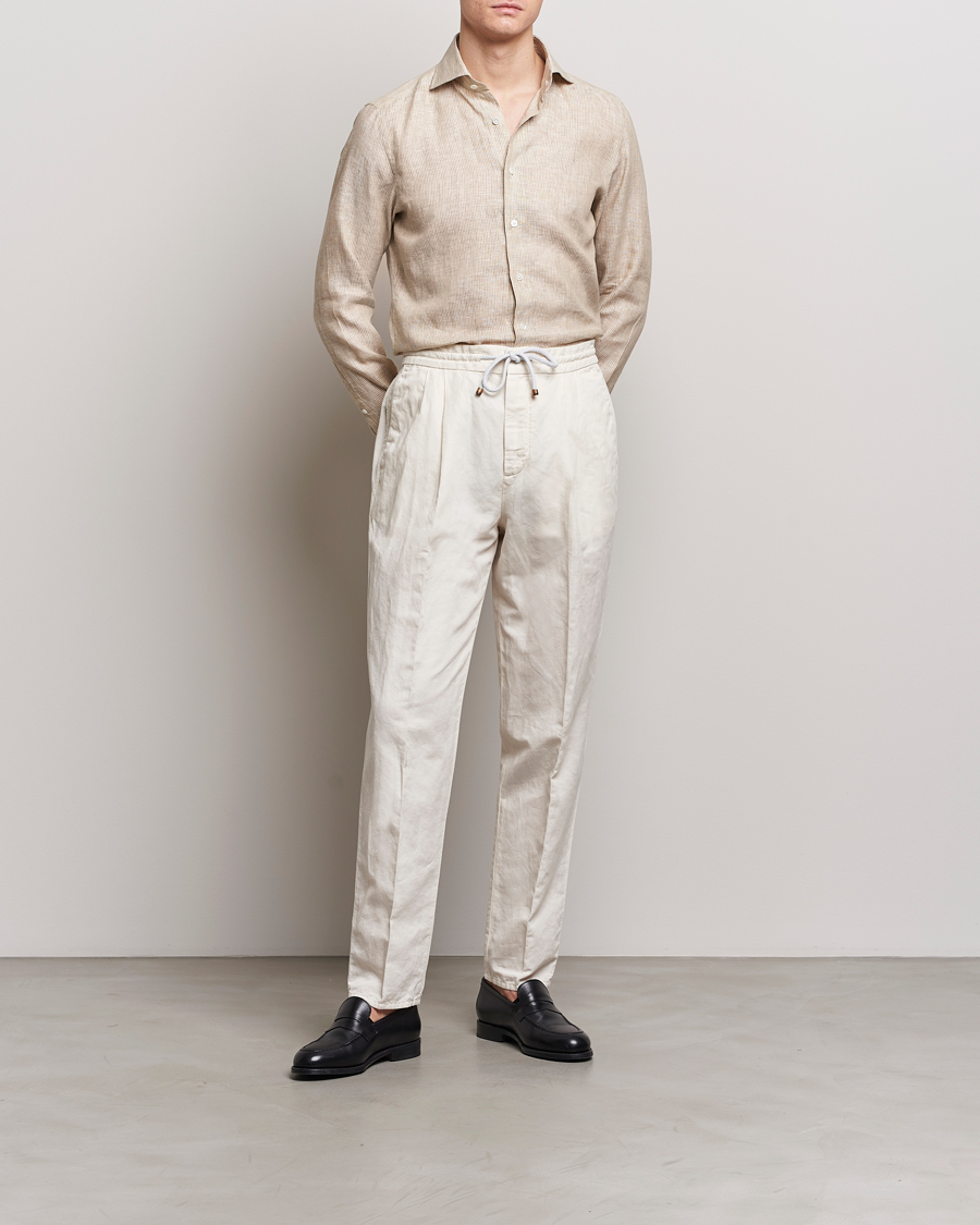 Herre | Skjorter | 100Hands | Striped Linen Shirt Brown