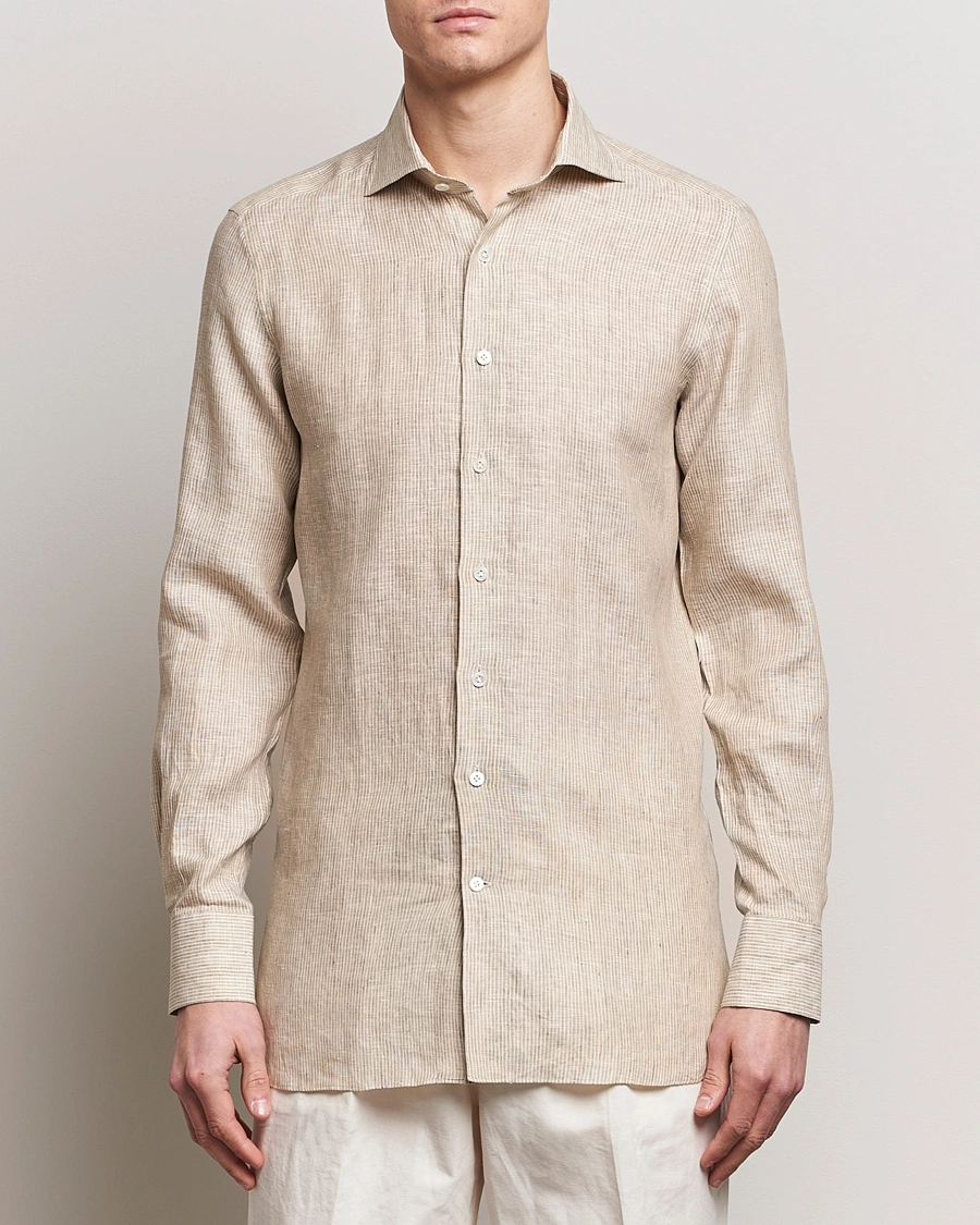 Herre | Plagg i lin | 100Hands | Striped Linen Shirt Brown