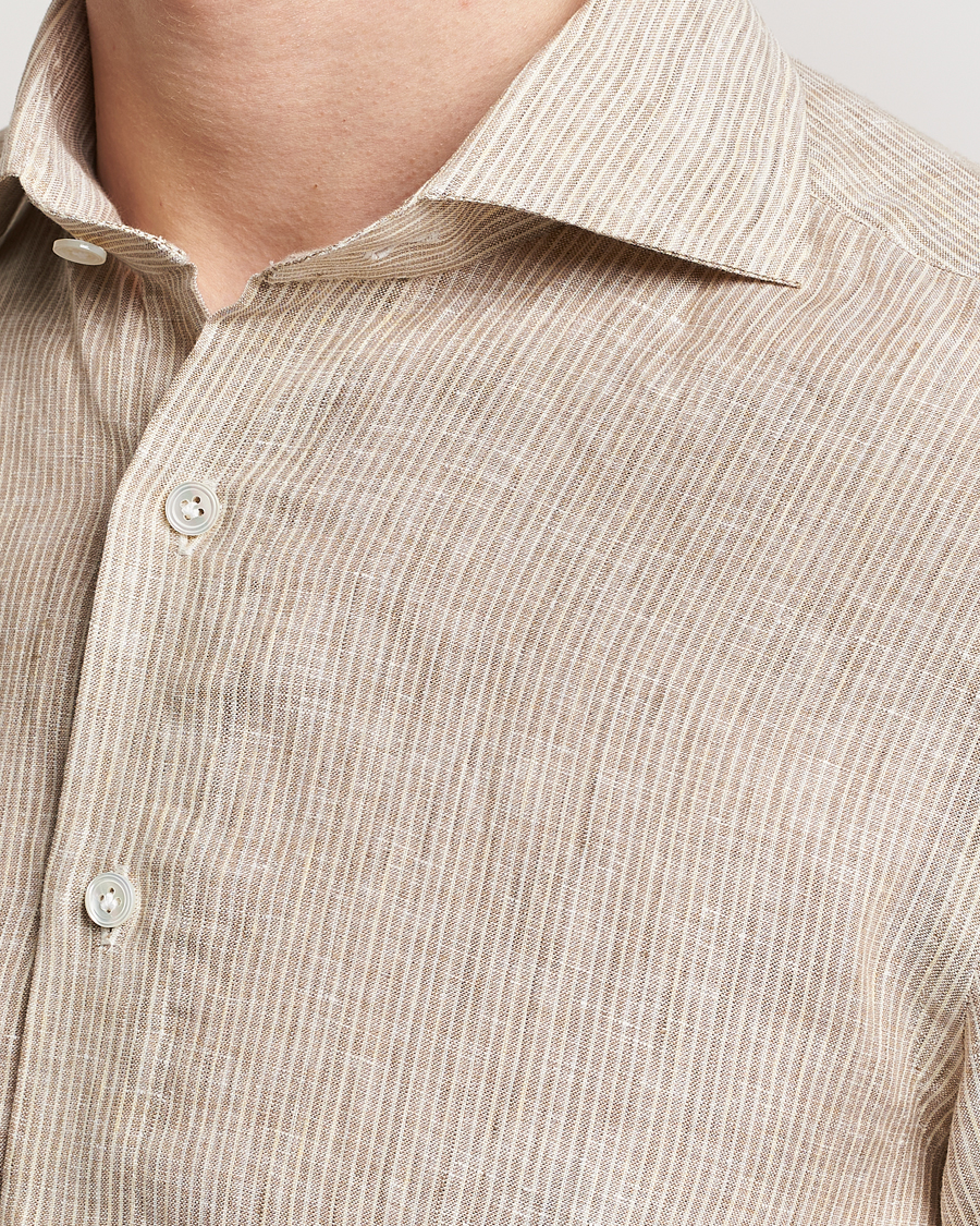 Herre | Skjorter | 100Hands | Striped Linen Shirt Brown