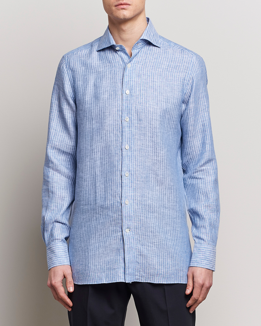 Men | Shirts | 100Hands | Striped Linen Shirt Navy