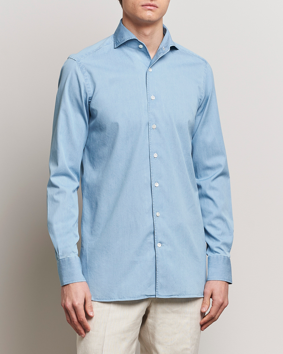 Herre | Luxury Brands | 100Hands | Ice Wash Denim Shirt Light Blue