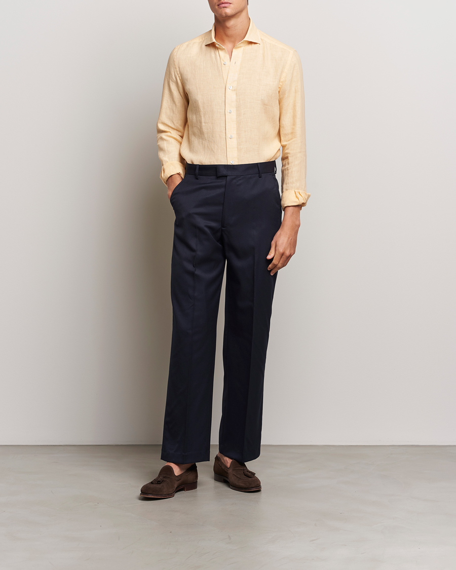 Herre | Skjorter | 100Hands | Natural Stone Washed Linen Shirt Peach