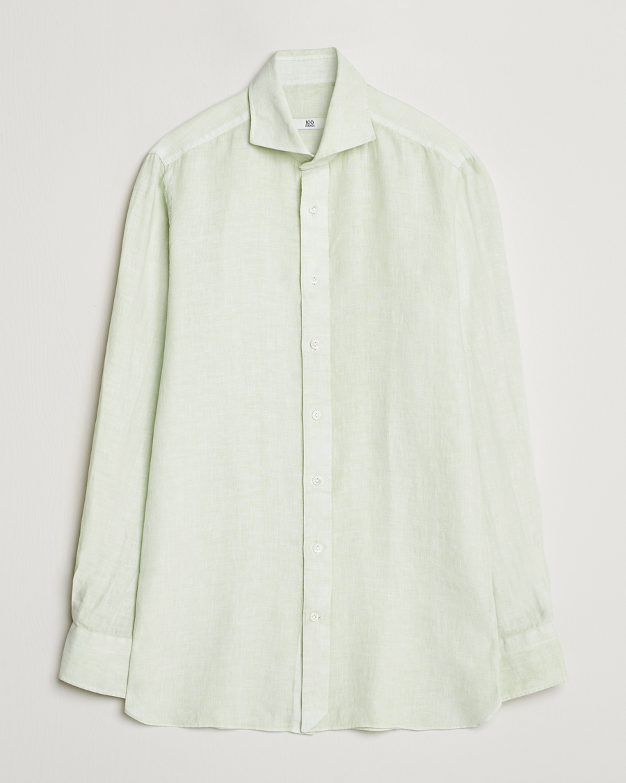 Herre | Skjorter | 100Hands | Natural Stone Washed Linen Shirt Sage
