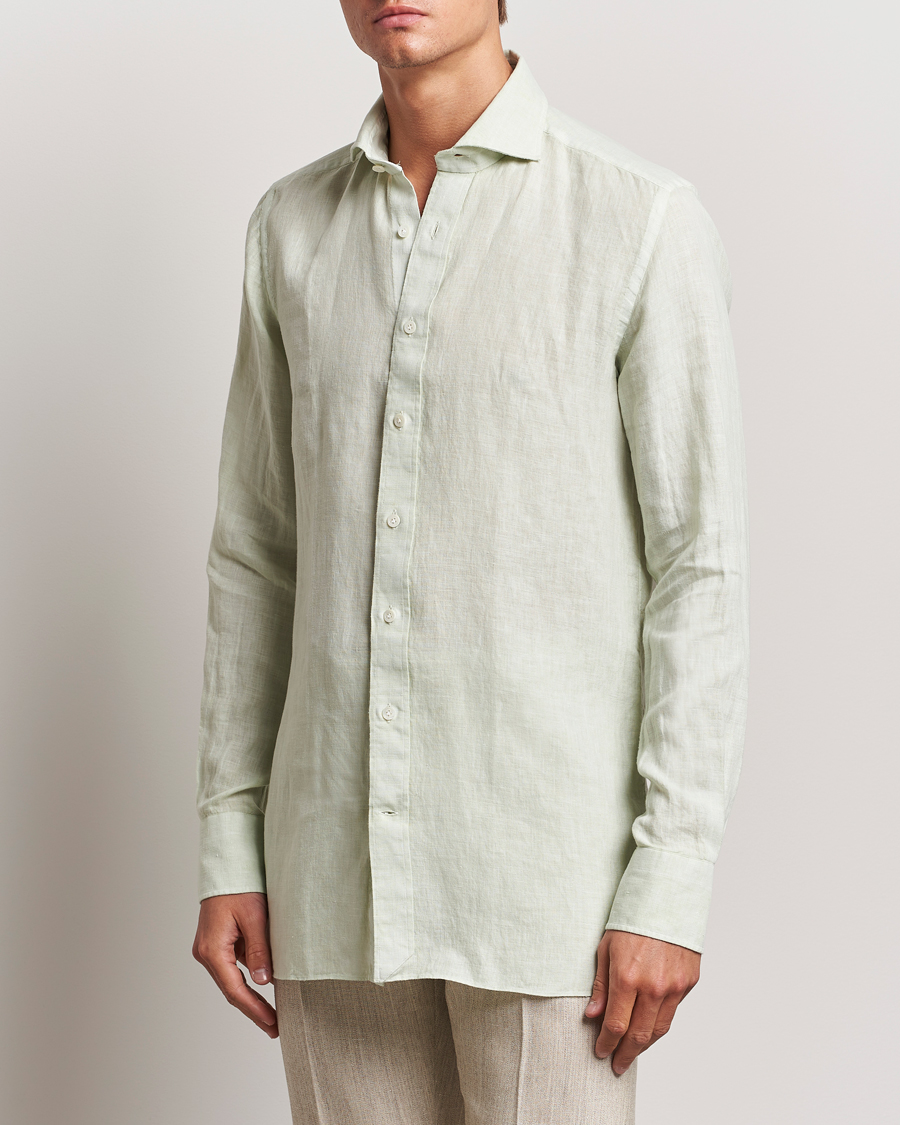 Herre | Skjorter | 100Hands | Natural Stone Washed Linen Shirt Sage