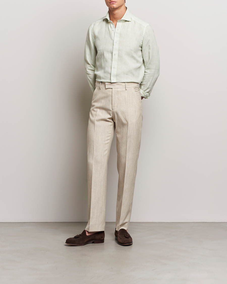 Herre | Skjorter | 100Hands | Natural Stone Washed Linen Shirt Sage