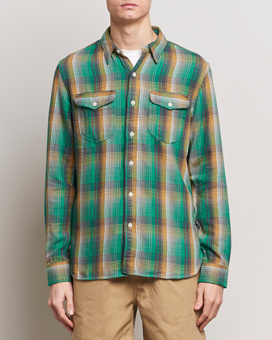 Herre | Flanellskjorter | RRL | Preston Double Pocket Shirt Green/Yellow
