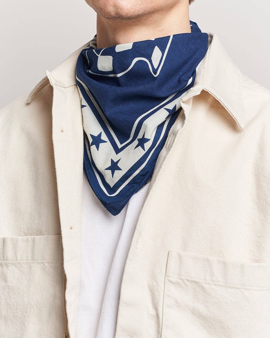 Men | Pocket Squares | RRL | Car Club Print Bandana Indigo/Cream