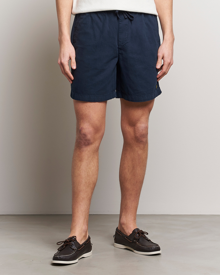 Herre | Linshorts | Lyle & Scott | Linen Drawstring Shorts Dark Navy