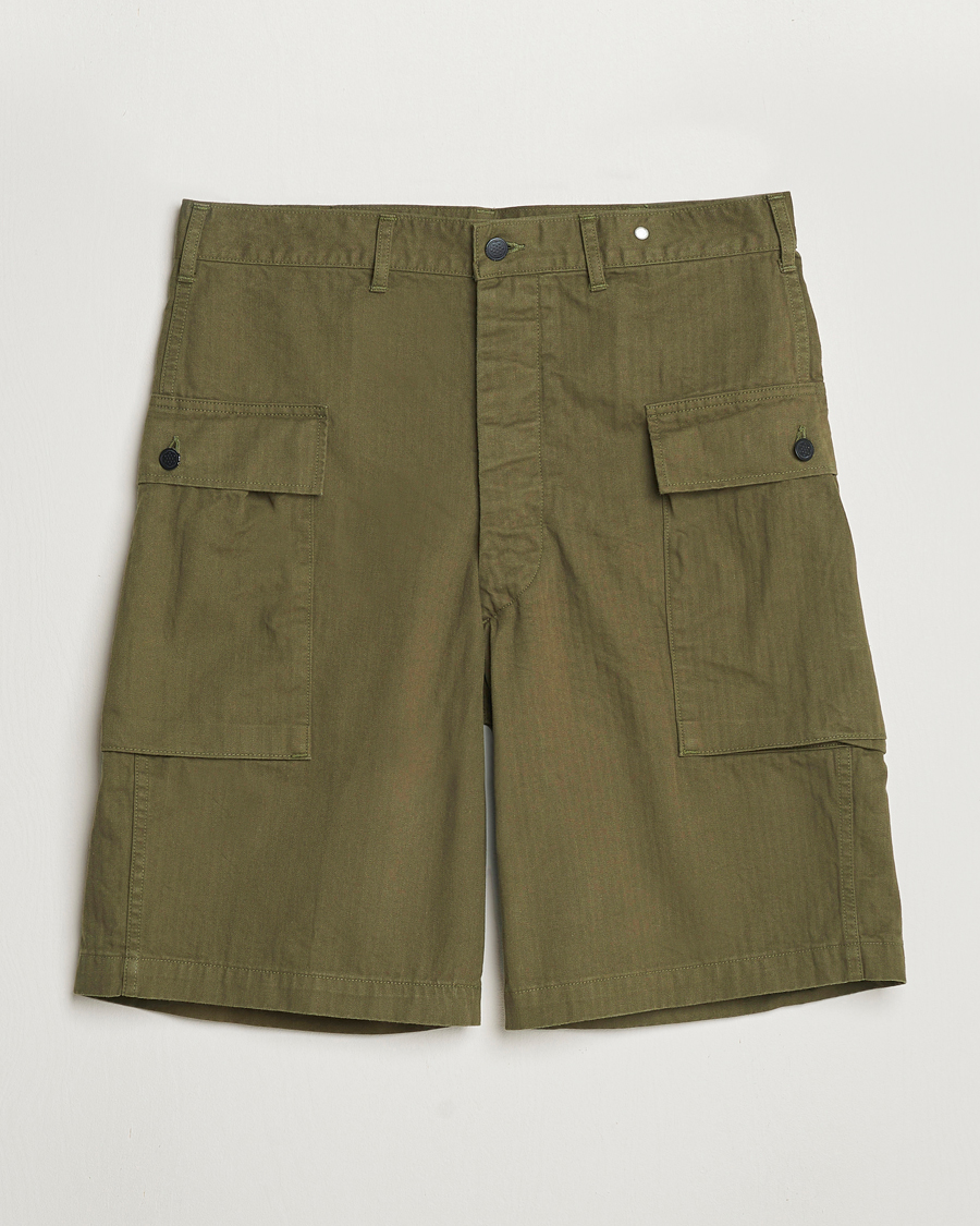 Herre | Shorts | orSlow | Herringbone Cotton Cargo Short Army Green