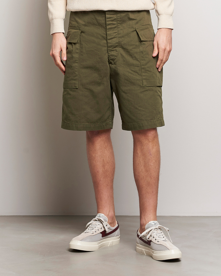 Herre | Avdelinger | orSlow | Herringbone Cotton Cargo Short Army Green