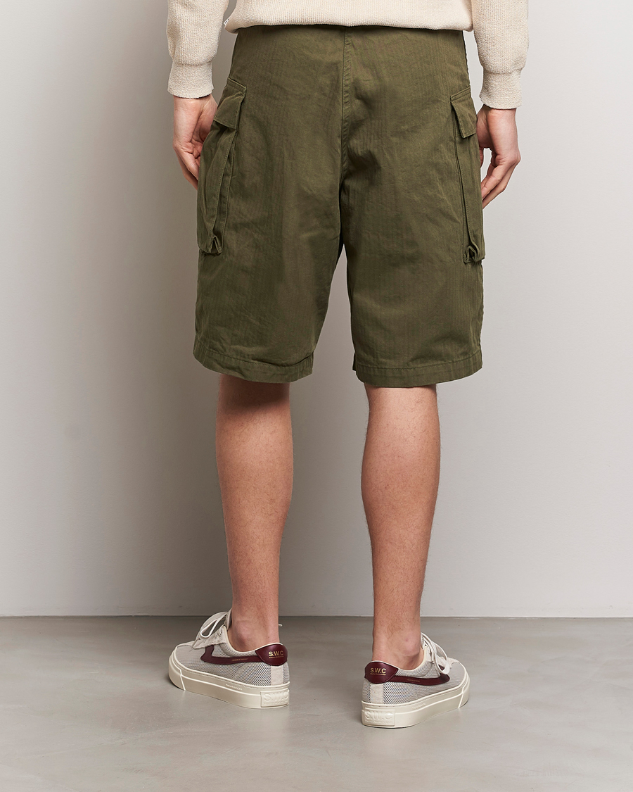 Herre | Shorts | orSlow | Herringbone Cotton Cargo Short Army Green
