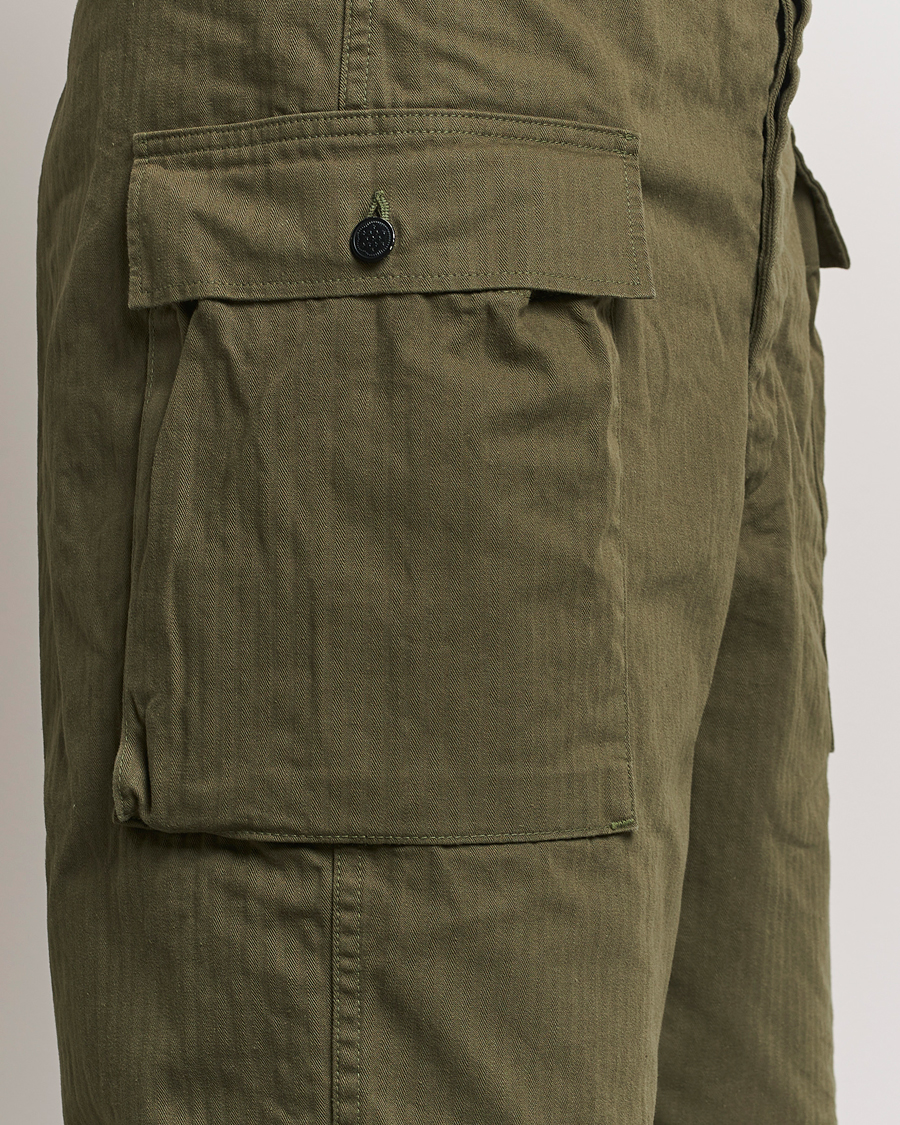 Herre | Shorts | orSlow | Herringbone Cotton Cargo Short Army Green