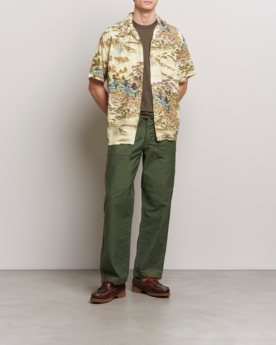 Herre | Skjorter | orSlow | Printed Rayon Camp Shirt Yellow