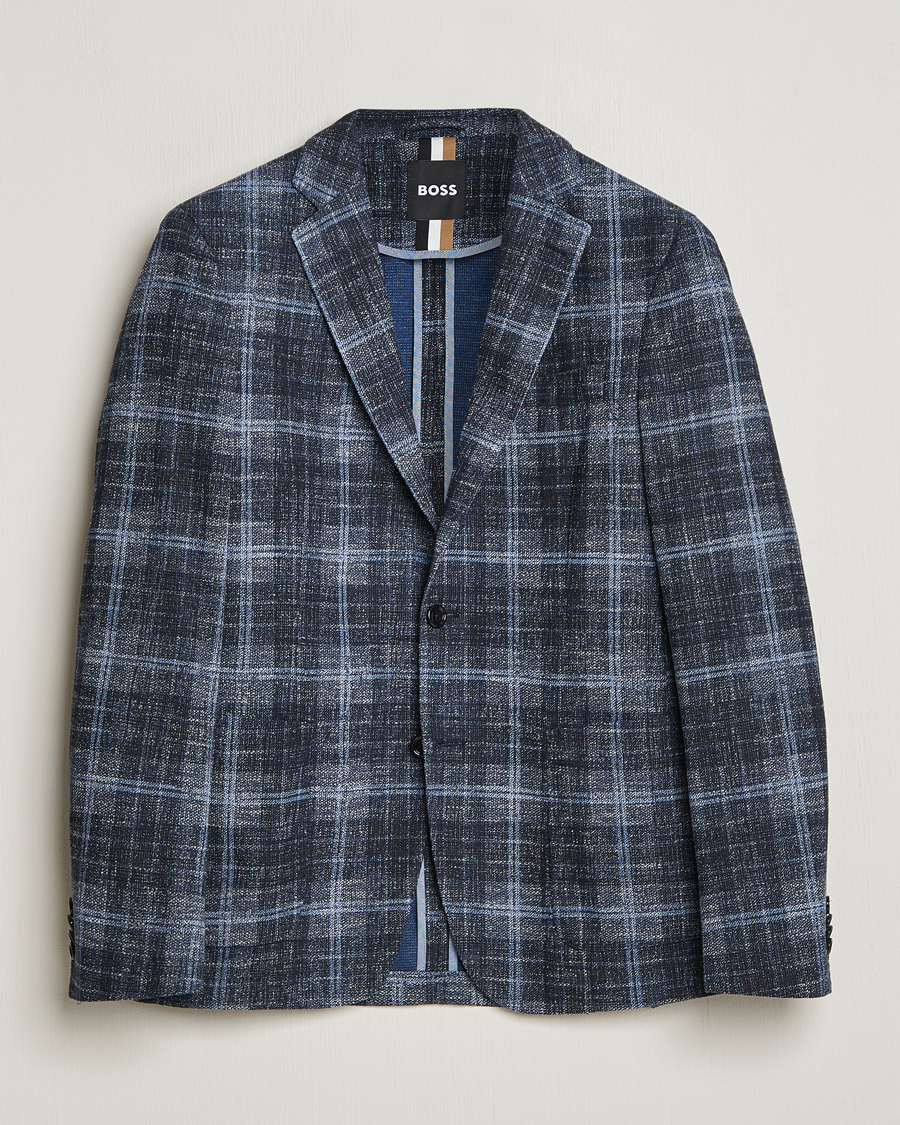 Herre | Dressjakker | BOSS BLACK | Hanry Checked Jersey Blazer Dark Blue