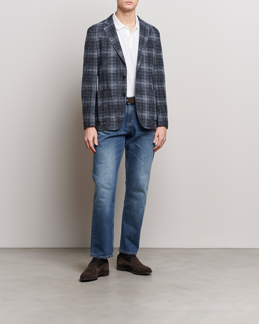 Herre | Dressjakker | BOSS BLACK | Hanry Checked Jersey Blazer Dark Blue